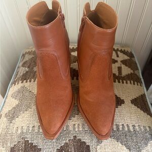 Joie zipper Suede & Leather Ankle Boots - Whiskey brown Size 6